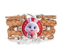 Woven Rope Big Eyes Rabbit Love Adjustable Leather Braided Bracelet Brown