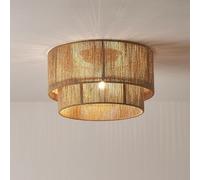 Woven Rope Drum Semi-Flush Mount Ceiling Light Coastal Boho Rattan Fixture Double Shade V-intage - Rustic Farmhouse Lamp,Luxury