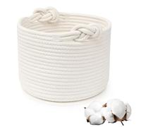 Woven Rope Storage Basket, Toy Storage Basket with Handle, Baby Laundry Basket Small Blanket Basket Gift Basket for Living Room, Bedroom, Office, White (24×18cm)
