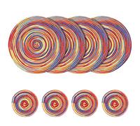 Woven Round Placemats Set, 4Pcs 38cm Cotton Placemats and 4Pcs 11cm Coasters, Heat Resistant Washable Mats for Kitchen, Dining Table (Red)