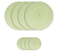 Woven Round Placemats Set, 4Pcs 38cm Cotton Placemats and 4Pcs 11cm Coasters, Heat Resistant Washable Mats for Kitchen, Dining Table (Green)