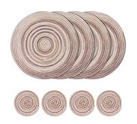 Woven Round Placemats Set, 4Pcs 38cm Table Cotton Placemats and 4Pcs 11cm Coaster, Heat Resistant Washable Table Mats for Kitchen, Dining Table (Gray)