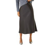 Roman Originals Satin Bias Cut Midi Skirt for Women UK - Ladies Everyday Holiday Spring Summer Silky Comfy Soft Evening Vacation Work Party - Noir - Size 14