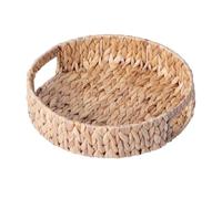 Woven Seagrass Serving Tray with Handles Round Multi Purpose Decorative Drinks Serving Tray Living Room Dining Room Kitchen Serveware (Large)
