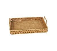 Woven Serving Tray with Handles,Rattan Tray,Hand Woven Serving Tray for Breakfast, Drinks, Snack for Dining,Coffee Table,Rectangular Basket Organizer Platters,Decorative Tray for Home Decor (M)