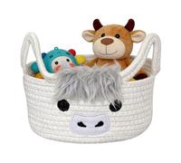 Woven Storage Basket - Cotton Rope Construction, Earbud Design, Cow Shaped Organizer, Highland Animal Themed Storage Solution | Basket De Va