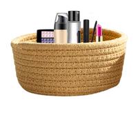 Woven Storage Basket | Organizer Bin Round Woven Cotton Rope Storage Basket,Cotton Shelf Storage Basket Decorative Organizer Bin for Bathroom Study Room Bedroom Sollee