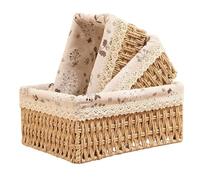 Woven Storage Basket Set of 3-3 Sizes Wicker Bathroom Basket, Bohemian Bins with Removable Liners, Small Natural Paper Rope Changing Baskets,Table Organiser Shelf Storage Set for Home Office Bedroom