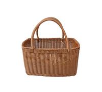 Woven Storage Basket Wicker Tote Basket PP Rattan Woven Picnic Fruit Basket Planters Household Organizer (Small)