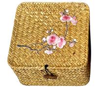 Woven Storage Basket with Lid, Lightweight Willow Straw Basket for Kitchen