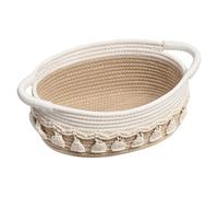 Woven Storage Baskets - 9.5" Oval Tassels Storage Baskets, Cotton Rope Organizer Basket, Boho Desktop Decor for Remote Controls, Keys, Makeup & Toys for Office, Bedroom and Bathroom (white)