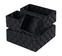 Woven Storage Box Cube Basket Bin Container Tote Organizer Divider for Drawer,Closet,Shelf, Dresser,set of 4 (Black)