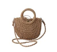 Woven Straw Bag for Women, Large Tote with Round Handle and Shoulder Strap, Handheld or Crossbody, Perfect for Beach Vacation, Outdoor Shopping, Daily Use