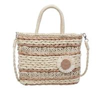 Woven Straw Beach Tote Bag for Women Large Capacity Retro Handmade Travel Top-handle Shoulder Purse for Work Dating Daily Life and Travel (Beige)