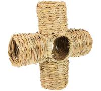 Woven Straw Hamster Hideout Tunnel 33x32x11.5cm Guinea Pig Tube | Natural Beige Shelter, Smooth Surface, Lightweight Portable Design for Cage Enrichment, Hedgehogs and Small Owners
