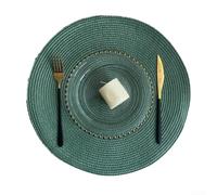 Woven Table Mat, Handmade PP Placemats 38cm Set, for AMERICAN for WESTERN Style Heat-Insulating Coasters for Home Dining Table Kitchen D茅cor(Dark green)