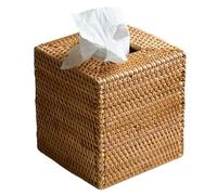 Woven Tissue Box Cover, Square Natural Rattan Tissue Box Holder, Boho Style Wicker Decor for Kitchen, Living Room, Bedroom