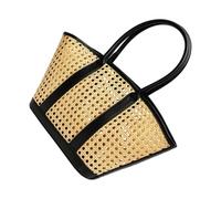 Woven Tote Bag for Women with Rattan-Look Body, Open Top Carryall, Double Handles, Beach Vacation Shopping Casual Handbag Shoulder Bag Straw Look Purse Hollow Weave Market Shopper Resort Warm