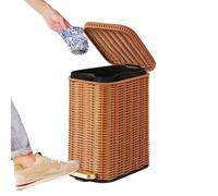 Woven Trash Can 6L Artificial Woven Garbage Bin Decor with Liner and Lid | Rattan Bathroom Trash Can for Home Kitchen Laundry Pantry Dorm Workshop Red Brown