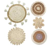Woven Wall Basket 5Pcs Round Bohemian Macrame Wall Hanging Straw Decor 8in/10in/12in/15in Basket Decor for Living Room Bedroom