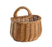 Woven Wall Basket - Rattan Onion Storage Decorative Pantry Container | Boho Fruit Basket, Garlic Ginger Organizer, Farmhouse Kitchen Decor, Green Countertop