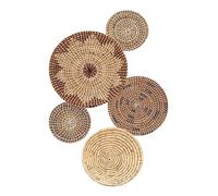 Woven Wall Basket Set of 5 Different Size Hanging Woven Basket Decor Round Flat Seagrass Wall Art for Home Decorations, Sculptures