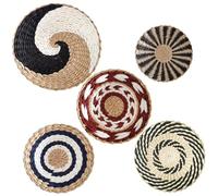 Woven Wall Basket with Woven Hook Set of 5 Hanging Grass Woven Wall Decor Rustic Woven Wall Hanging Natural Decorative Wall Art for Bedroom Boho Wall Decor