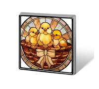 Woven Wicker Basket Four Chicks Stained Glass Unisex Brooches & Pins Square Lightweight Lapel Badge Jewelry for Clothing Shawl Hat