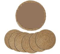 Woven Wicker Table Place Mats Set of 6 30cm Round Handwoven Rattan Placemats Heat Insulation Natural Wicker Woven Table Pot Mats For Dining Home Wedding Decor(6pc C)
