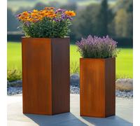 Woven Wood 100cm Corten Steel Tall Square Planter - Pre-Rusted in Light Brown Woven Wood Light Brown