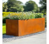 Woven Wood 100cm Corten Steel Trough Planter - Pre-Rusted in Light Brown Woven Wood Light Brown