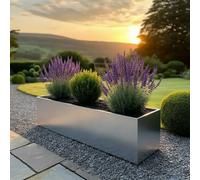 Woven Wood 100Cm Zinc Galvanised Brushed Silver Trough Planter