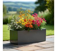 Woven Wood 120cm Zinc Galvanised Matte Grey Trough Planter Woven Wood Grey