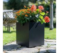 Woven Wood 30Cm Zinc Galvanised Matte Black Square Planter