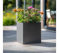 Woven Wood 30Cm Zinc Galvanised Matte Grey Square Planter