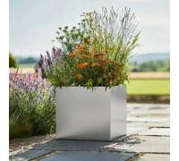 Woven Wood 30cm Zinc Galvanised Silver Square Planter Woven Wood Silver