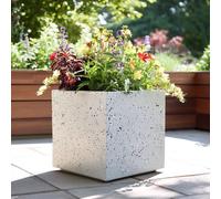 Woven Wood 30cm Zinc Galvanised Whitestone Effect Square Planter in White Woven Wood White