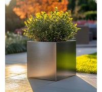 Woven Wood 40Cm Zinc Galvanised Brushed Silver Square Planter
