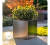 Woven Wood 40cm Zinc Galvanised Brushed Silver Square Planter Woven Wood Silver