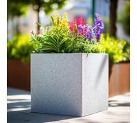 Woven Wood 40Cm Zinc Galvanised Greystone Effect Square Planter