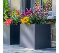 Woven Wood 40cm Zinc Galvanised Matte Grey Square Planter Woven Wood Grey