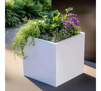 Woven Wood 40Cm Zinc Galvanised Matte White Square Planter