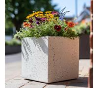 Woven Wood 40cm Zinc Galvanised Whitestone Effect Square Planter in White Woven Wood White
