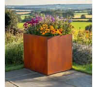 Woven Wood 50Cm Corten Steel Cube Planter - Pre-Rusted
