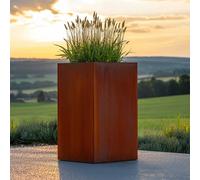Woven Wood 50cm Corten Steel Tall Square Planter - Pre-Rusted in Light Brown Woven Wood Light Brown