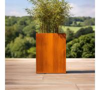 Woven Wood 50cm Corten Steel Tall Square Planter with Insert & Feet - Pre-Rusted in Terracotta Woven Wood Terracotta