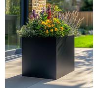 Woven Wood 50Cm Zinc Galvanised Matte Black Square Planter