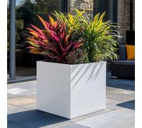 Woven Wood 50Cm Zinc Galvanised Matte White Square Planter