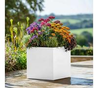 Woven Wood 50cm Zinc Galvanised Matte White Square Planter Woven Wood White