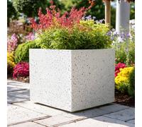 Woven Wood 50Cm Zinc Galvanised Whitestone Effect Square Planter
